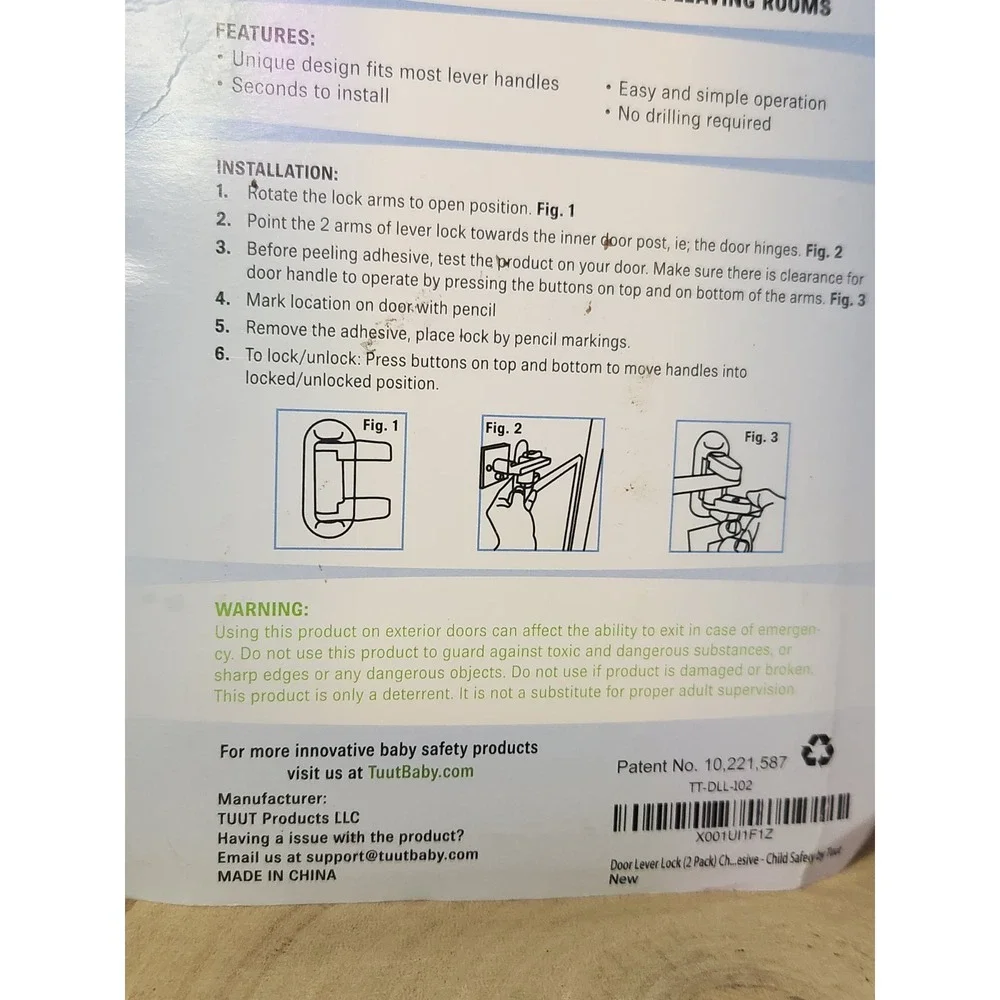 Tuut Door Lever Lock - 2 Pack for Child Proofing Door Handles - Child Safety NEW
